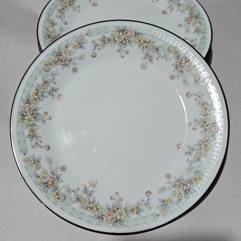 5 Noritake Spring Field Salad Plates delicate flowers vtg  Japan silver rim gree - Picture 3 of 8